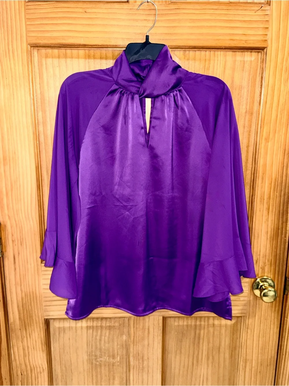 IMAN Purple Satin Keyhole Tie-Neck Blouse - Picture 3 of 11